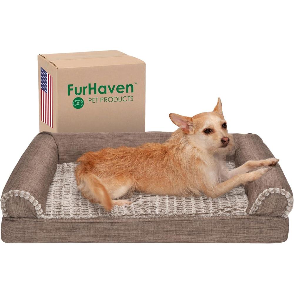 imageFurhaven Orthopedic Dog Bed for LargeMedium Dogs w Removable Bolsters ampamp Washable Cover For Dogs Up to 55 lbs Plush ampamp Suede Sofa Gray LargeWoodsmoke
