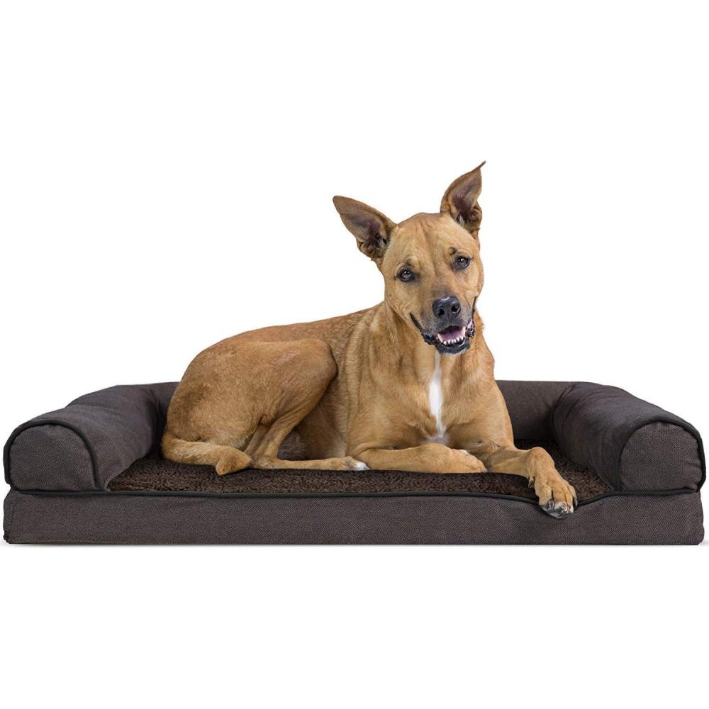 imageFurhaven Orthopedic Dog Bed for LargeMedium Dogs w Removable Bolsters ampamp Washable Cover For Dogs Up to 55 lbs  Sherpa ampamp Chenille Sofa  Coffee Large