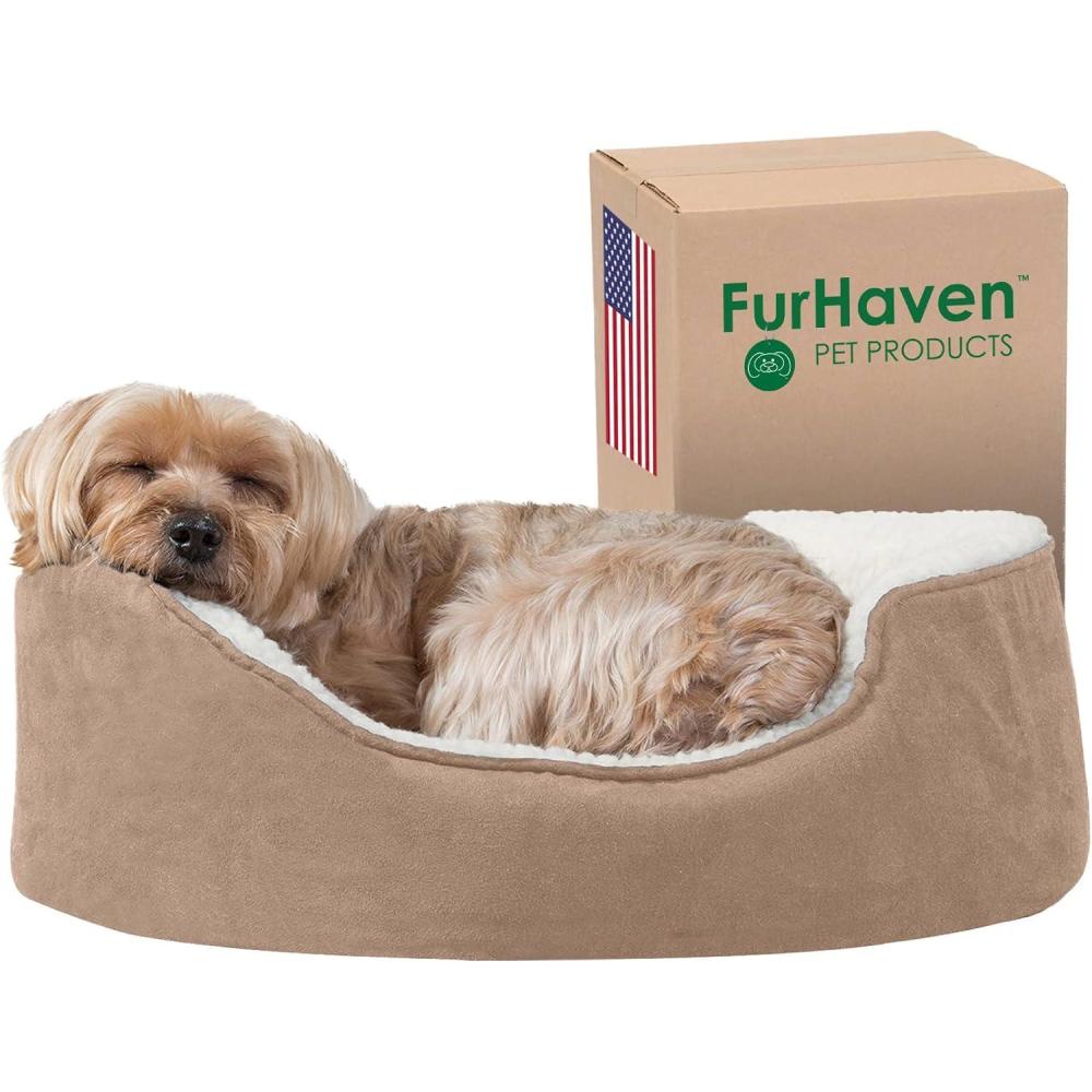 imageFurhaven Orthopedic Dog Bed for LargeMedium Dogs w Removable Washable Cover For Dogs Up to 30 lbs Sherpa ampamp Suede Oval Lounger Clay LargeSherpa Suede Clay