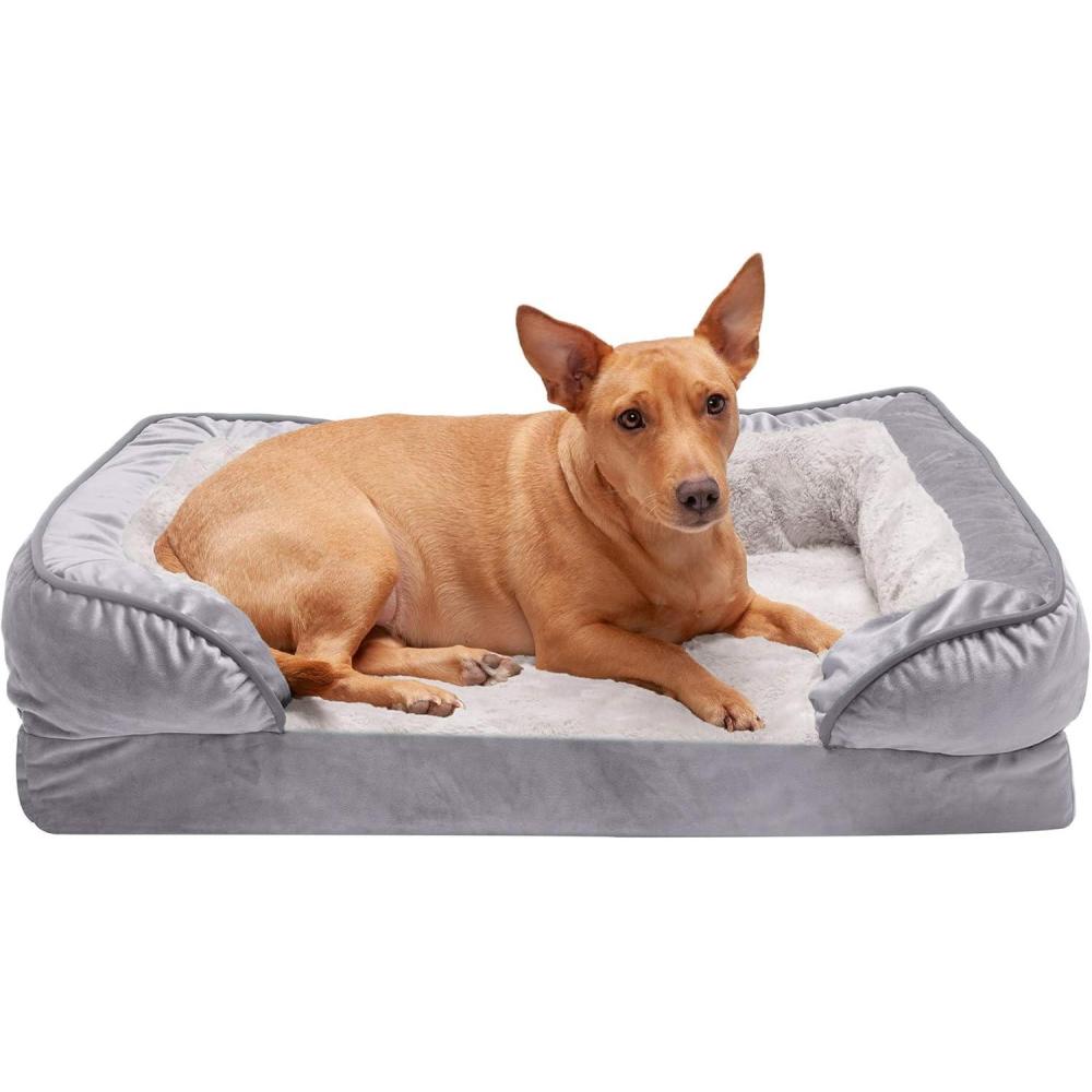 imageFurhaven Orthopedic Dog Bed for MediumSmall Dogs w Removable Bolsters ampamp Washable Cover For Dogs Up to 35 lbs Plush ampamp Velvet Waves Perfect Comfort Sofa Granite Gray MediumGranite Gray