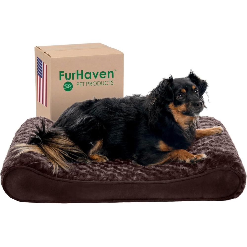 imageFurhaven Orthopedic Dog Bed for MediumSmall Dogs w Removable Washable Cover For Dogs Up to 23 lbs Ultra Plush Faux Fur ampamp Suede Luxe Lounger Contour Mattress Chocolate Medium