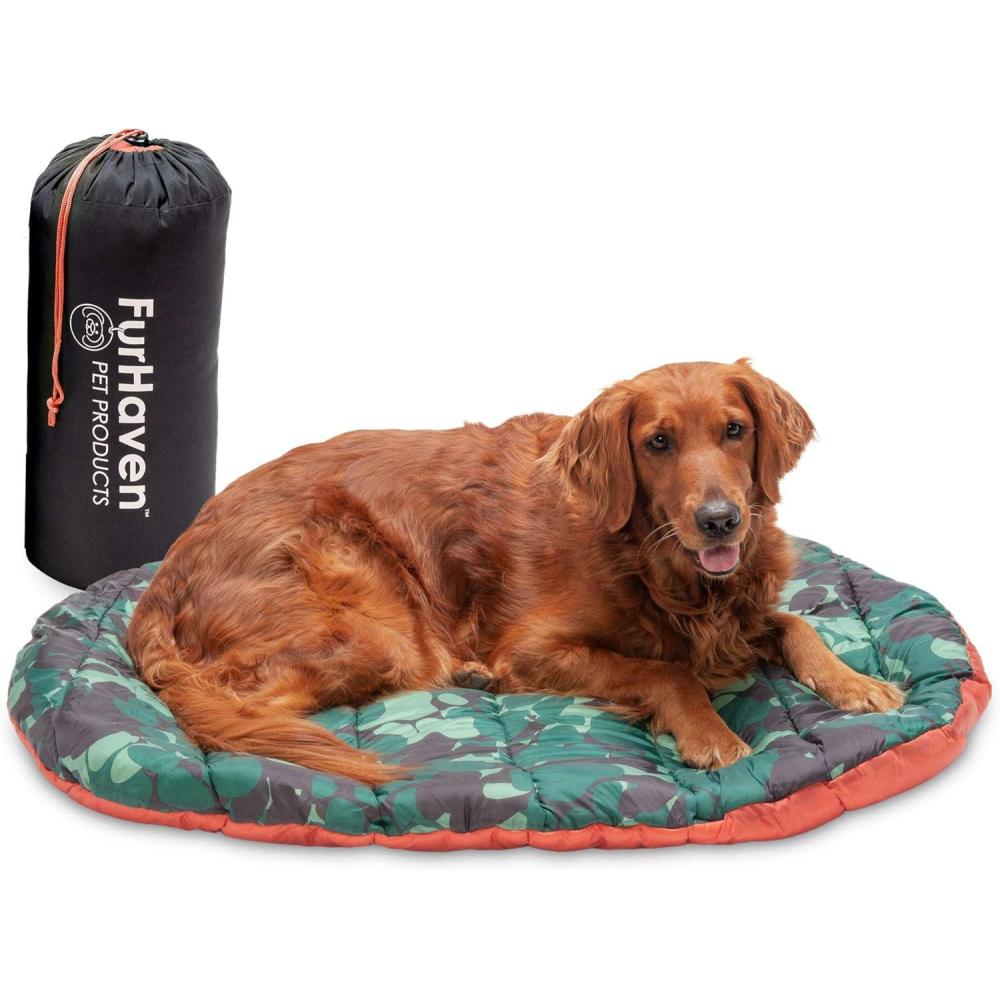 imageFurhaven Outdoor Travel Dog Bed for LargeMedium Dogs w Carry Bag Washable ampamp Foldable Great for Crates ampamp Kennels  Trail Pup Travel Pillow Mat w Stuff Sack Bag  PaprikaCamoPaw LargePaprikaCamoPaw