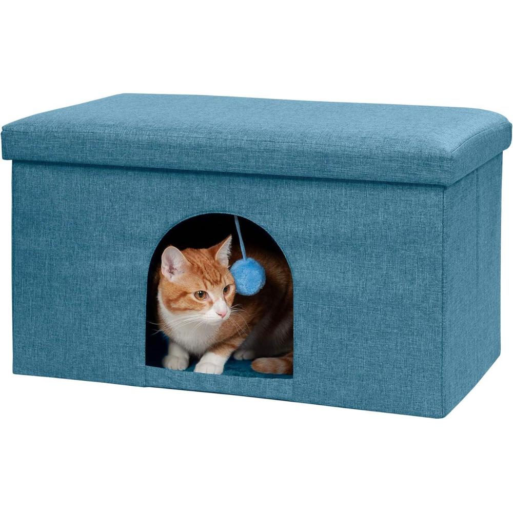 imageFurhaven Pet House for Indoor Cats ampamp MediumSmall Dogs Collapsible ampamp Foldable w Plush Ball Toy  Living Room Ottoman Cat Condo  Ocean Blue Large