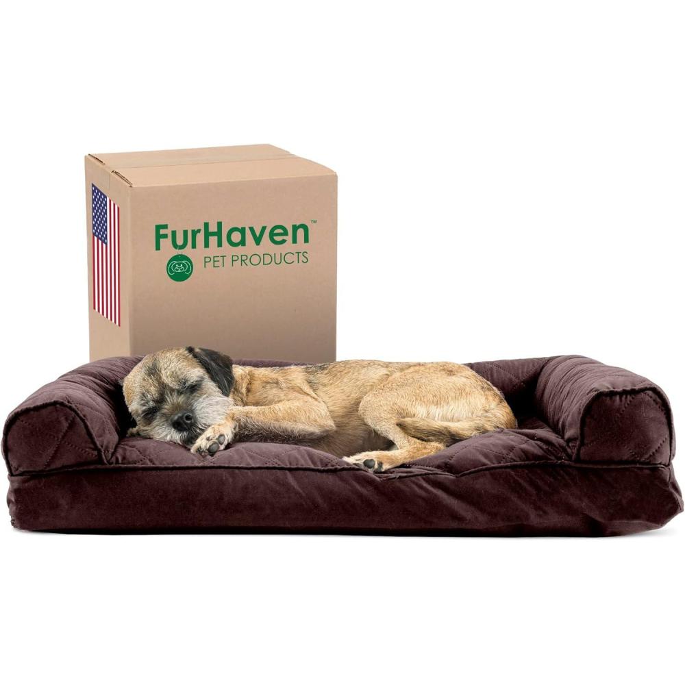 imageFurhaven Pillow Dog Bed for Large Dogs w Removable Bolsters ampamp Washable Cover  Faux Fur ampamp Velvet Sofa  Dark Sage JumboXLQuilted Coffee