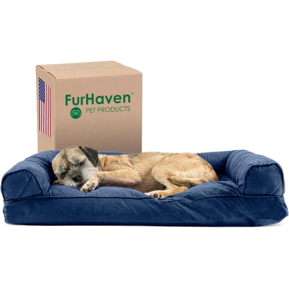 imageFurhaven Pillow Dog Bed for Large Dogs w Removable Bolsters ampamp Washable Cover Faux Fur ampamp Velvet Sofa Dark Sage JumboXLQuilted Navy