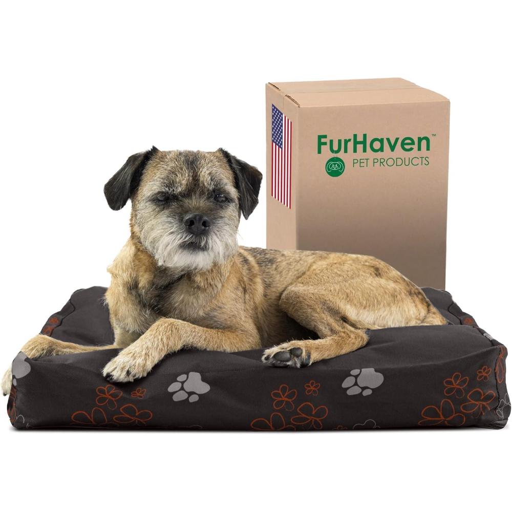imageFurhaven Pillow Dog Bed for MediumSmall Dogs w Removable Washable Cover Ultra Plush Faux Fur ampamp Suede Mattress Cream MediumGarden Bark Brown
