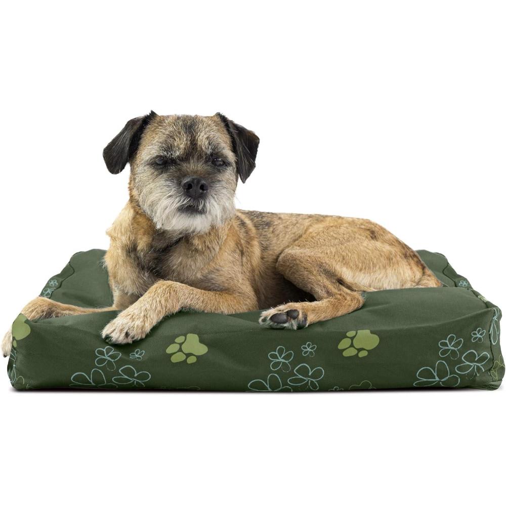 imageFurhaven Pillow Dog Bed for MediumSmall Dogs w Removable Washable Cover Ultra Plush Faux Fur ampamp Suede Mattress Cream MediumGarden Jungle Green