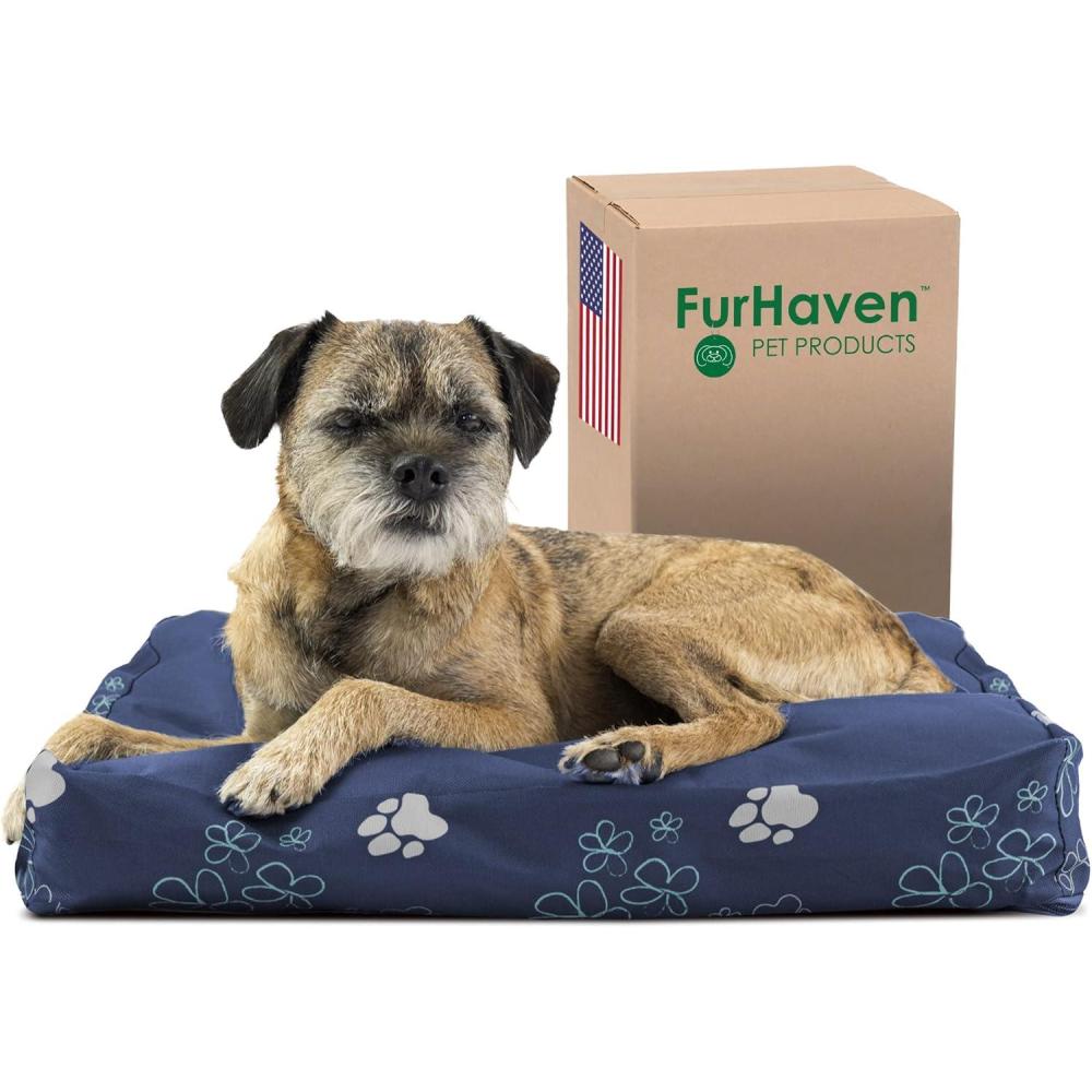 imageFurhaven Pillow Dog Bed for MediumSmall Dogs w Removable Washable Cover Ultra Plush Faux Fur ampamp Suede Mattress Cream MediumGarden Lapis Blue