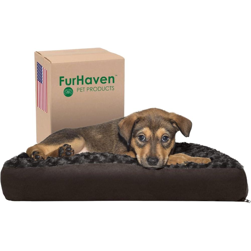 imageFurhaven Pillow Dog Bed for MediumSmall Dogs w Removable Washable Cover Ultra Plush Faux Fur ampamp Suede Mattress Cream MediumPlush Chocolate
