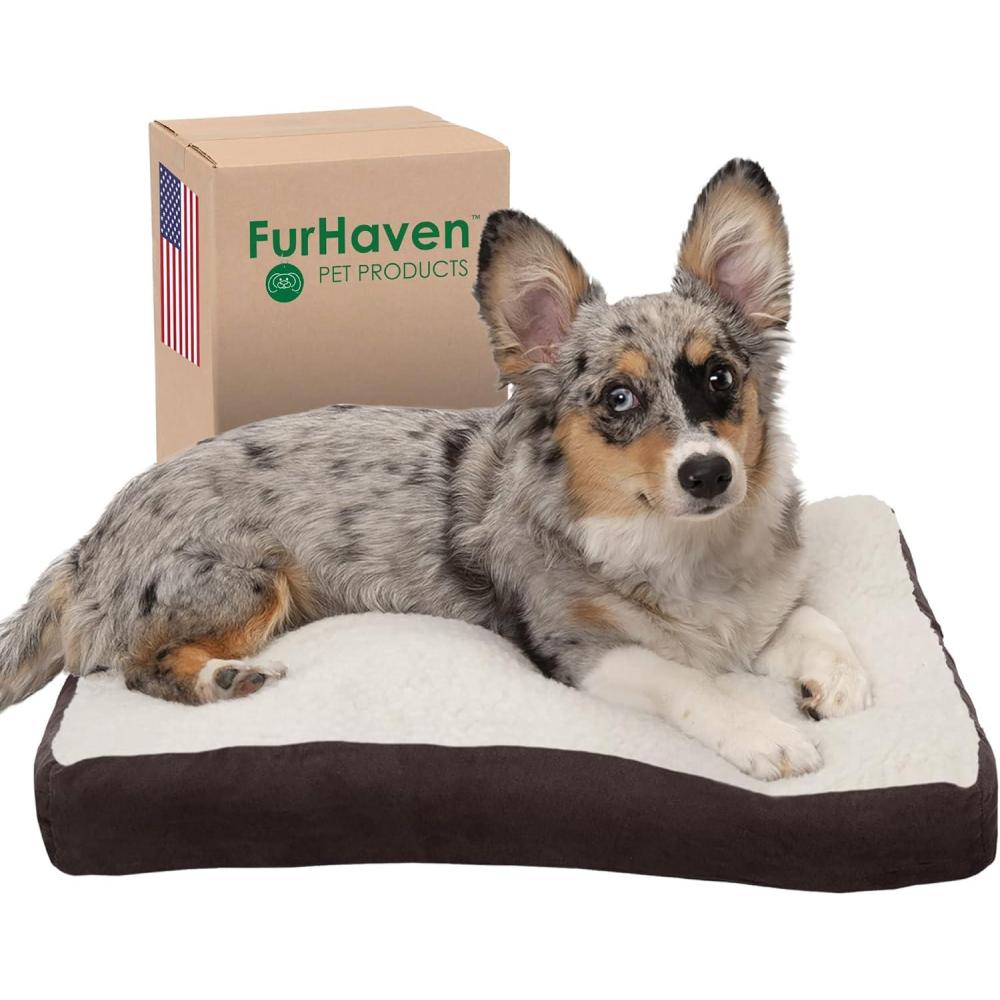 imageFurhaven Pillow Dog Bed for MediumSmall Dogs w Removable Washable Cover  Ultra Plush Faux Fur ampamp Suede Mattress  Cream MediumSherpa  Suede Espresso