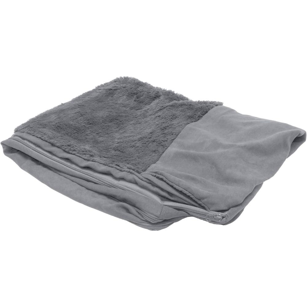 imageFurhaven Replacement Dog Bed Cover Plush ampamp Suede SofaStyle Machine Washable Gray Jumbo XLargePlush Suede Gray