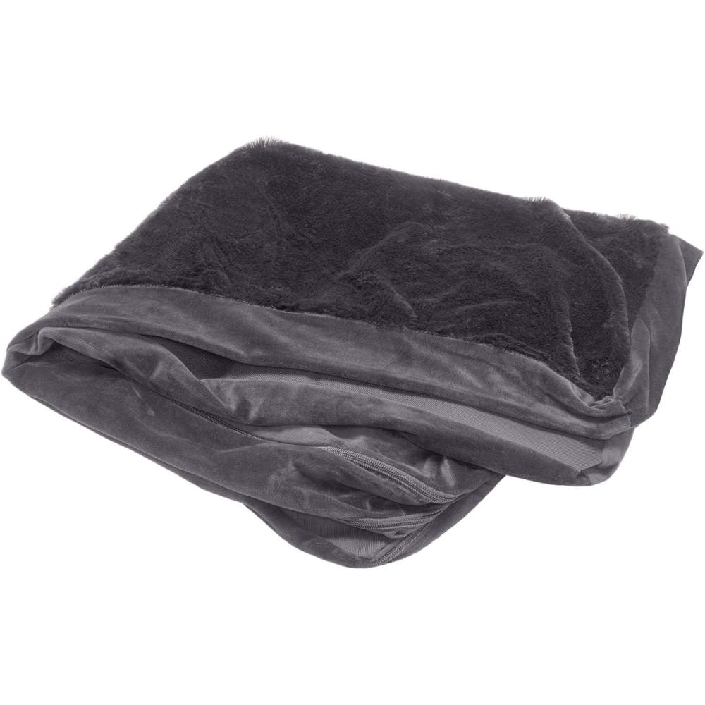 imageFurhaven Replacement Dog Bed Cover Plush ampamp Velvet L Shaped Chaise Machine Washable Deep Sapphire MediumPlush Velvet Platinum Gray