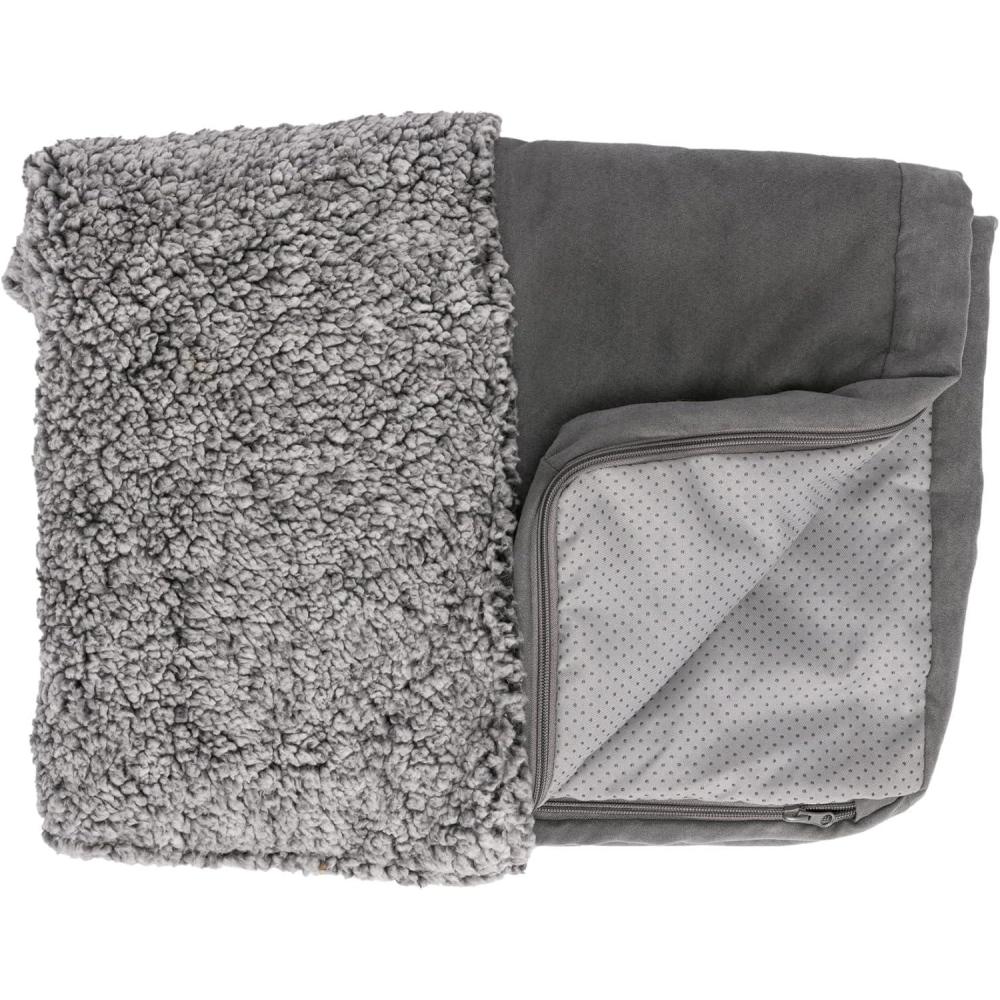imageFurhaven Replacement Dog Bed Cover Sherpa ampamp Chenille SofaStyle Machine Washable Coffee MediumBlanket Top Berber Suede Gray