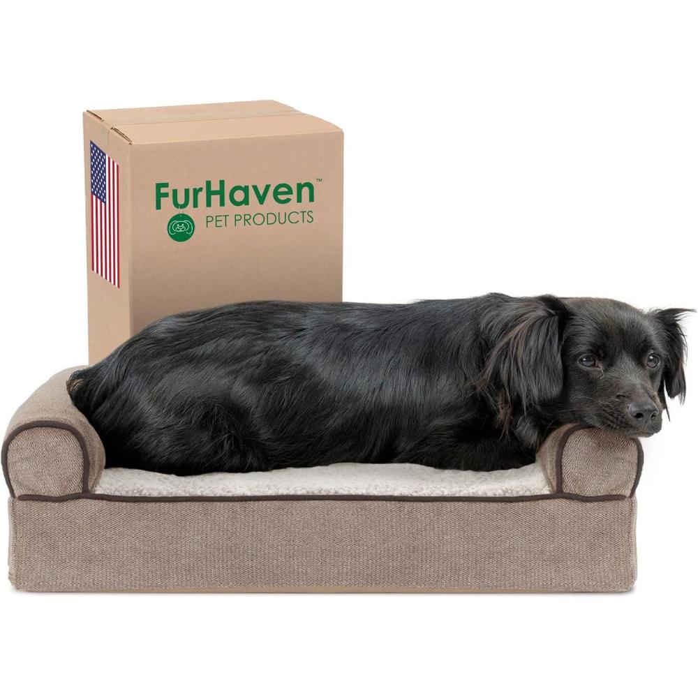 imageFurhaven Replacement Dog Bed Cover Sherpa ampamp Chenille SofaStyle Machine Washable Coffee MediumSherpa Chenille Cream