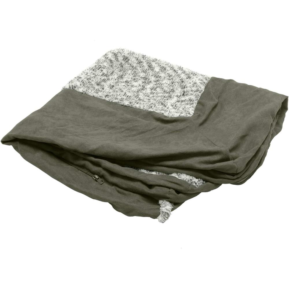imageFurhaven Replacement Dog Bed Cover TwoTone Faux Fur ampamp Suede L Shaped Chaise Machine Washable Dark Sage Jumbo XLargeDark Sage