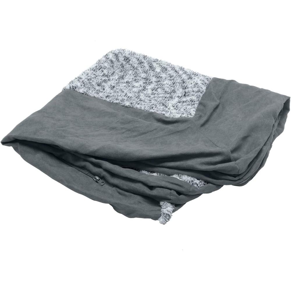 imageFurhaven Replacement Dog Bed Cover TwoTone Faux Fur ampamp Suede L Shaped Chaise Machine Washable Dark Sage Jumbo XLargeStone Gray
