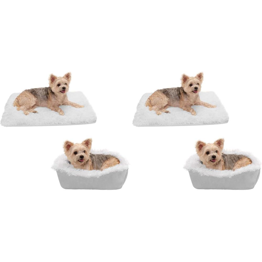 imageFurhaven SelfWarming Cat Bed for Indoor Cats 4Bedsin1 ampamp Washable  Plush Long Faux Fur Convertible Cuddler  Silver SmallSmall Pack of 2