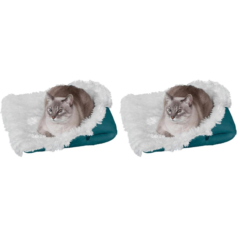 imageFurhaven SelfWarming Cat Bed for Indoor Cats 4Bedsin1 ampamp Washable  Plush Long Faux Fur Convertible Cuddler  Spruce SmallSmall Pack of 2