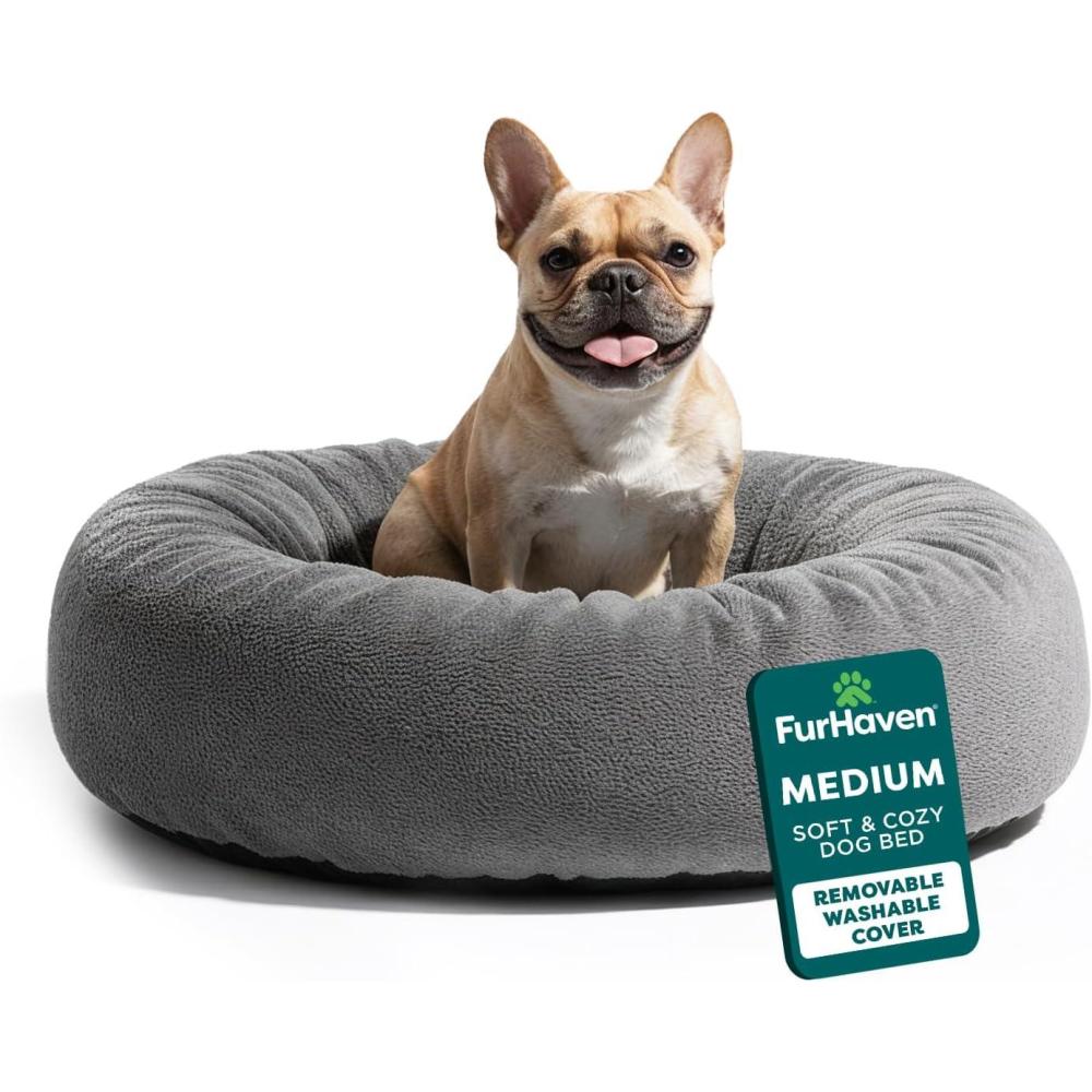 imageFurhaven Soft ampamp Cozy Dog Bed for LargeMedium Dogs Refillable w Removable Washable Cover ampamp Liner For Dogs Up to 55 lbs Plush Faux Fur Bean Bag Style Ball Bed Espresso LargePlush Faux Fur Gray Mist