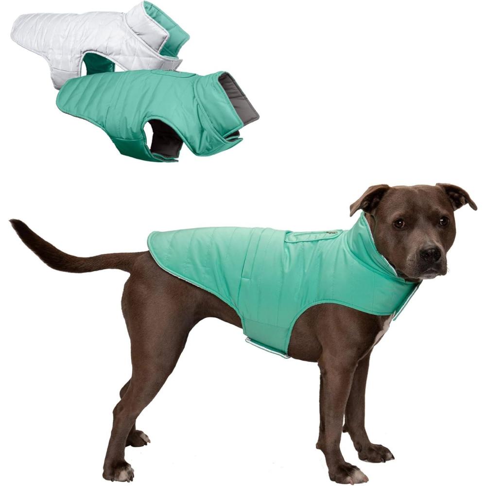 imageFurhaven WaterRepellent ampamp Reversible Medium Dog Coat Washable ampamp Reflective w Leash Access Pocket ampamp CarryOn Purse Puffer Dog Jacket Mint Medium