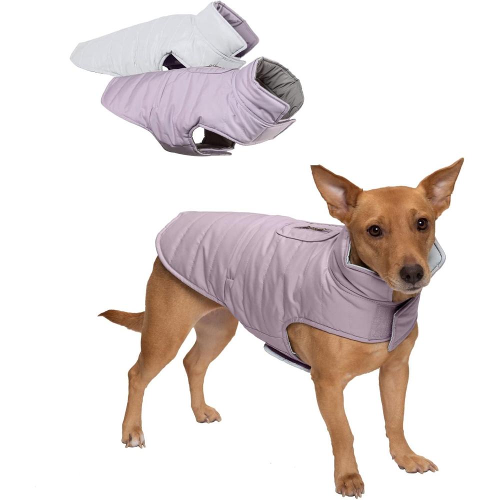 imageFurhaven WaterRepellent ampamp Reversible Small Dog Coat Washable ampamp Reflective w Leash Access Pocket ampamp CarryOn Purse Puffer Dog Jacket Lavender Small