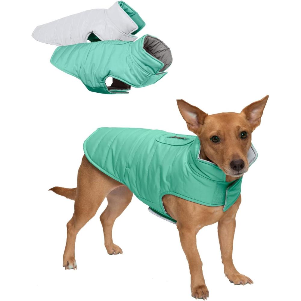 imageFurhaven WaterRepellent ampamp Reversible Small Dog Coat Washable ampamp Reflective w Leash Access Pocket ampamp CarryOn Purse  Puffer Dog Jacket  Mint Small