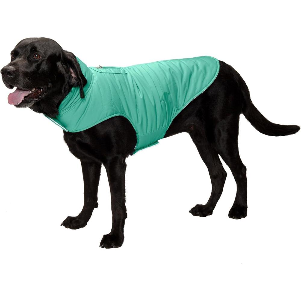 imageFurhaven WaterRepellent ampamp Reversible XL Dog Coat Washable ampamp Reflective w Leash Access Pocket ampamp CarryOn Purse Puffer Dog Jacket Mint Extra Large