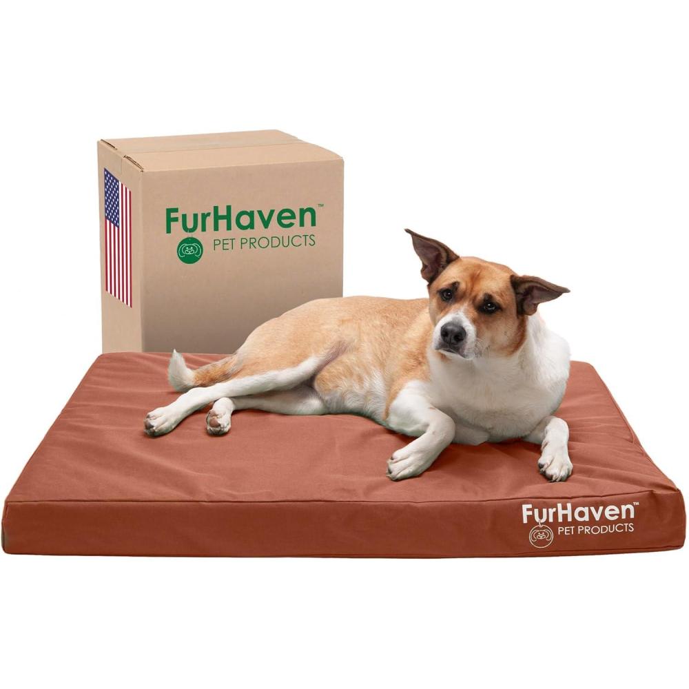 imageFurhaven WaterResistant Cooling Gel Dog Bed for MediumSmall Dogs w Removable Washable Cover For Dogs Up to 35 lbs IndoorOutdoor Logo Print Oxford Polycanvas Mattress Stone Gray MediumChestnut