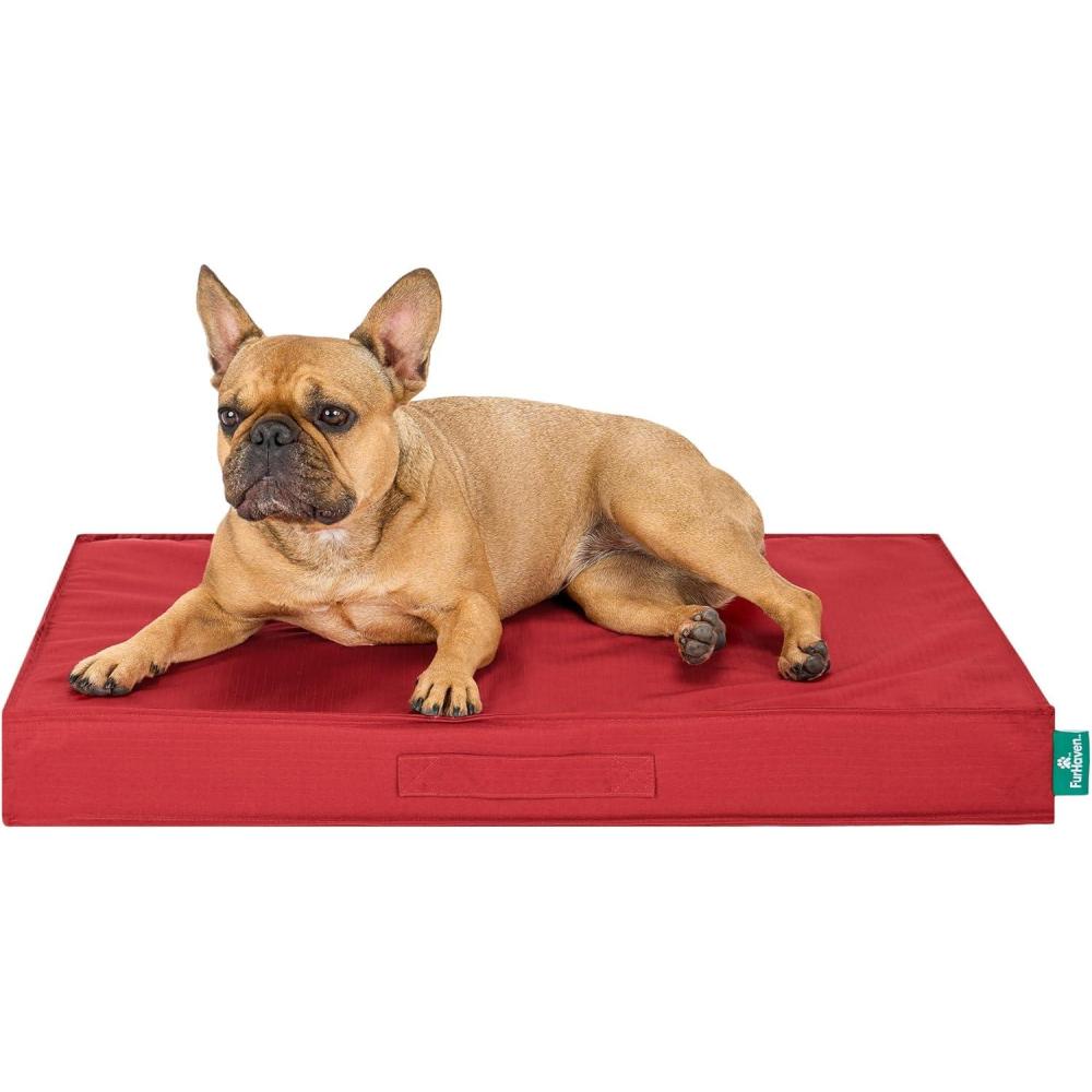 imageFurhaven WaterResistant Cooling Gel Dog Bed for MediumSmall Dogs w Removable Washable Cover For Dogs Up to 35 lbs IndoorOutdoor Logo Print Oxford Polycanvas Mattress Stone Gray MediumRed