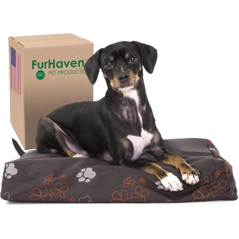 imageFurhaven WaterResistant Orthopedic Dog Bed for MediumSmall Dogs w Removable Washable Cover For Dogs Up to 35 lbs IndoorOutdoor Logo Print Oxford Polycanvas Mattress Stone Gray MediumWaterResistant Garden Print Bark Brown