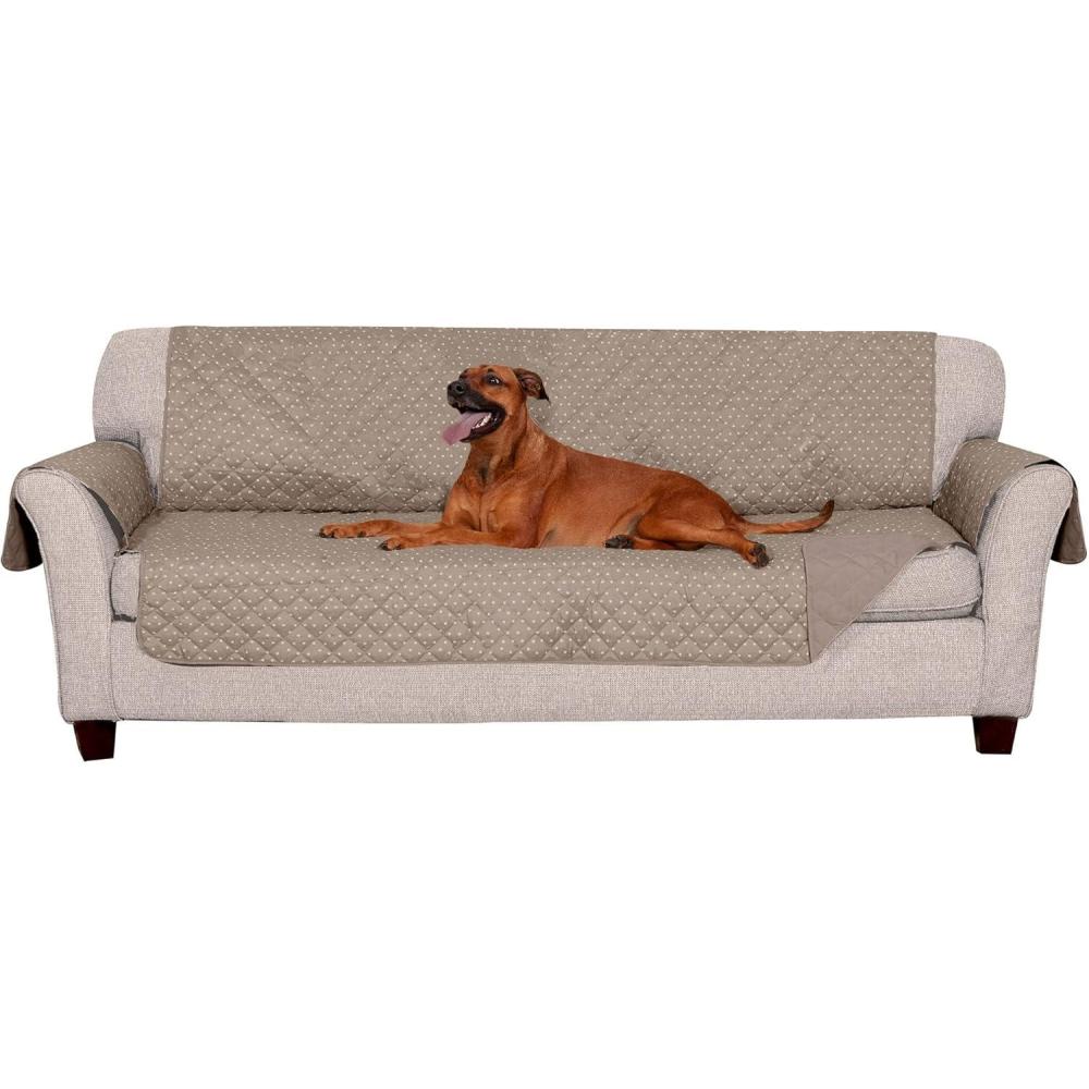 imageFurhaven WaterResistant ampamp Reversible Large SofaCouch Cover Protector for Dogs Cats ampamp Children Quilted Polka Paw Living Room Furniture Cover Biscuit Brown Large Sofa