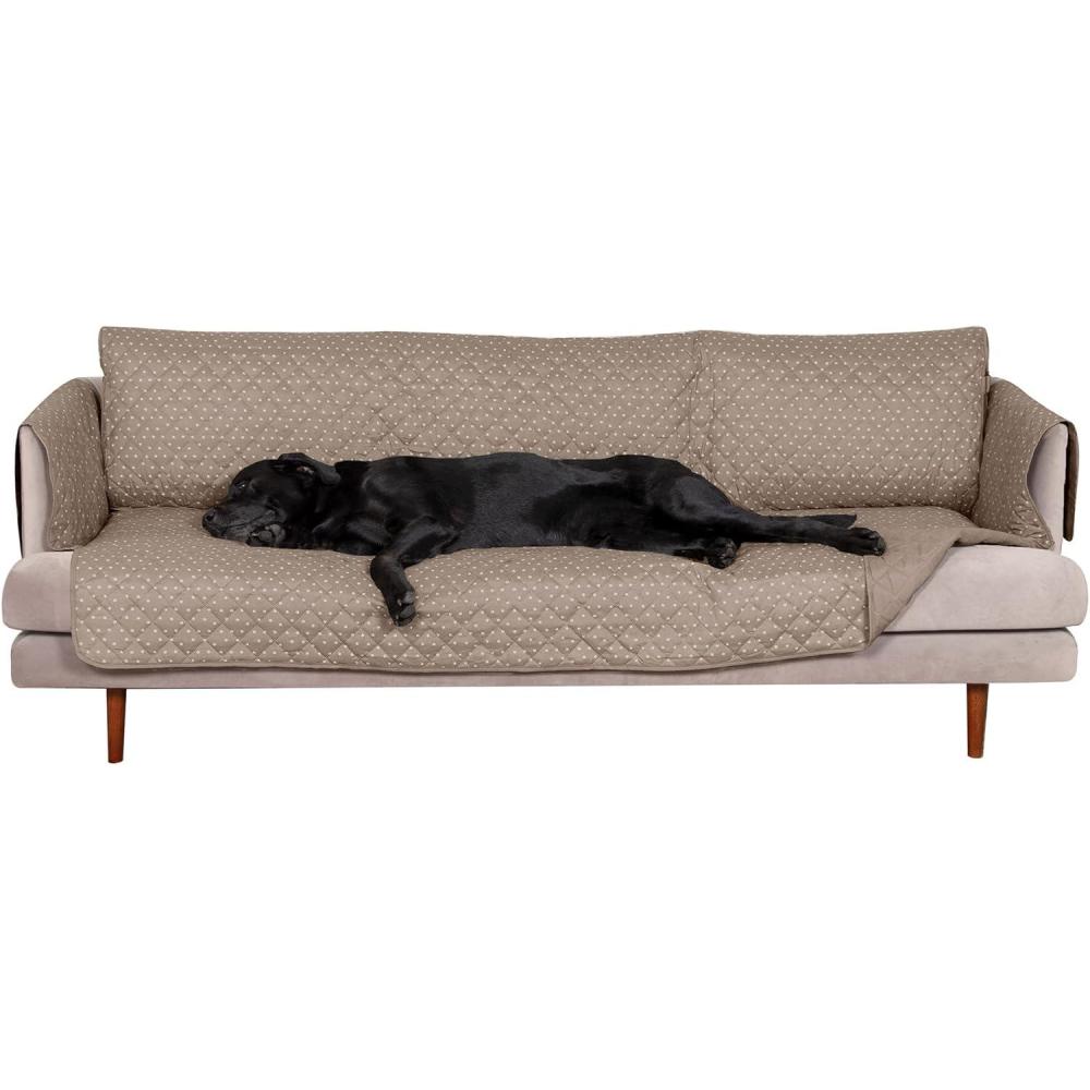 imageFurhaven WaterResistant ampamp Reversible XL SofaCouch Cover Protector for Dogs Cats ampamp Children  Quilted Polka Paw Living Room Furniture Cover  Biscuit Brown Extra Large Sofa