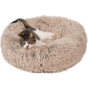 FurHaven 45″ Calming Donut Dog Bed for Large Dogs, Round Plush Donut Design with Soft Filling for Snuggling Comfort, Removable Washable Cover, Jumbo XL, Shaggy Faux Fur, Gray(Taupe)