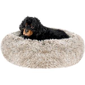 FurHaven 45″ Calming Donut Dog Bed for Large Dogs, Round Plush Donut Design with Soft Filling for Snuggling Comfort, Removable Washable Cover, Jumbo XL, Shaggy Faux Fur, Gray(Driftwood)