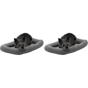 FurHaven Dog Bed for Extra Small Dogs & Cats, Bolster Crate Pad with Soft Supportive Base for Carriers & Kennels, Machine Washable, Extra Small, Sherpa Fleece, Gray(Small (Pack of 2))
