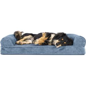 FurHaven Dreamer Sofa Orthopedic Dog Bed for Large Dogs with Orthopedic Egg Crate Memory Foam for Joint Support, Removable Washable Cover, Jumbo XL, Quilted Sofa, Iron Gray(Harbor Blue)