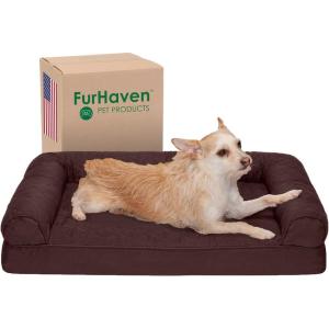 FurHaven Dreamer Sofa Orthopedic Dog Bed for Large Dogs with Orthopedic Egg Crate Memory Foam for Joint Support, Removable Washable Cover, Jumbo XL, Quilted Sofa, Iron Gray(Coffee)
