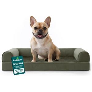 FurHaven Dreamer Sofa Orthopedic Dog Bed for Large Dogs with Orthopedic Egg Crate Memory Foam for Joint Support, Removable Washable Cover, Jumbo XL, Quilted Sofa, Iron Gray(Dark Sage)