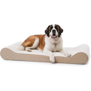 FurHaven Orthopedic Dog Bed for Large Dogs, Luxe Lounger Contour Mattress with Solid Orthopedic Foam Slab for Joint Support, Removable Washable Cover, Jumbo XL, Plush Suede, Cream(Cream)