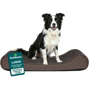 FurHaven Orthopedic Dog Bed for Large Dogs, Luxe Lounger Contour Mattress with Solid Orthopedic Foam Slab for Joint Support, Removable Washable Cover, Jumbo XL, Plush Suede, Cream(Chocolate)