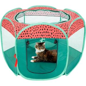 FurHaven Portable Pet Playpen for Dogs & Cats, Extra Large Indoor Kitten Playpen with Mesh Sides, Foldable Dog Playpen for Small Dogs, Pop Up Travel Dog Pen, X-Large, Sailor Blue(Green & Pink)