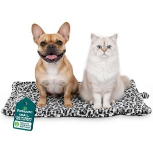 FurHaven ThermaNAP Self Warming Cat Mat, Dog Bed for Crates with Self-Warming Technology for Cozy Rest, Fully Machine Washable, Small, Plush Faux Fur, Black(Snow Leopard)