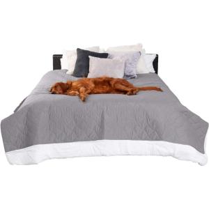 FurHaven Waterproof Blanket & Furniture Protector Cover with Non-Slip Backing, Machine Washable, Jumbo/King, Quilted Twill, Gray(Quilted Gray)