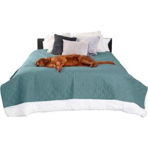 FurHaven Waterproof Blanket & Furniture Protector Cover with Non-Slip Backing, Machine Washable, Jumbo/King, Quilted Twill, Gray(Quilted Nile Blue)