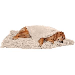 FurHaven Waterproof Throw Blanket For Dogs & Indoor Cats, Reversible Protective Pet Blanket, Extra Large, Long Faux Fur & Velvet, Taupe(Jumbo)