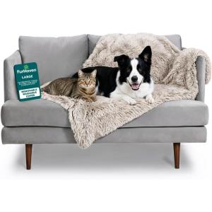FurHaven Waterproof Throw Blanket for Dogs & Indoor Cats, Reversible Protective Pet Blanket, Large, Long Faux Fur & Velvet, Driftwood((Long Faux Fur) Taupe)