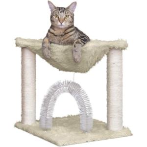 Furhaven 15.75″ Tall Playground for Indoor Cats, Ft. Sisal Scratching Posts, Self-Grooming Brush, & Toy – Tiger Tough Hammock Interactive Playground – Silver, One Size(Plush Hammock Playground (Cream))