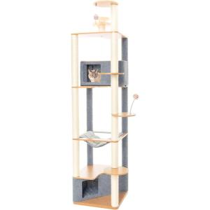 Furhaven 15.75″ Tall Playground for Indoor Cats, Ft. Sisal Scratching Posts, Self-Grooming Brush, & Toy – Tiger Tough Hammock Interactive Playground – Silver, One Size(Ascentials Grand Suite Tower)