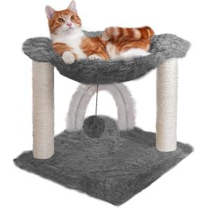 Furhaven 15.75″ Tall Playground for Indoor Cats, Ft. Sisal Scratching Posts, Self-Grooming Brush, & Toy – Tiger Tough Hammock Interactive Playground – Silver, One Size(Plush Hammock Playground (Gray))