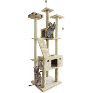 Furhaven 15.75″ Tall Playground for Indoor Cats, Ft. Sisal Scratching Posts, Self-Grooming Brush, & Toy – Tiger Tough Hammock Interactive Playground – Silver, One Size(Double Decker Playground (Cream))